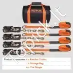 Automobilio tvirtinimo diržai su grandininiais kabliais | 3,8 cm x 300 cm | Su reketu | Skirti autovežiams ir tralams - Image 3