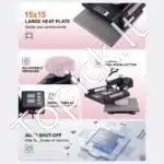 Daugiafunkcinis Karščio Presas 8-in-1 Juodos Spalvos | Termo Presas Spaudai Ant Marškinėlių, Puodelių, Kepuraičių ir Kitų Gaminių 38x38 cm - Image 5