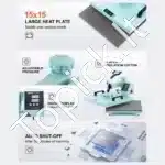 Daugiafunkcinis Karščio Presas 8-in-1 Žalios Spalvos | Termo Presas Spaudai Ant Marškinėlių, Puodelių ir Kepuraičių 38x38 cm - Image 5
