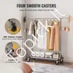 Dviejų lygių mobilus drabužių stovas su ratukais – reguliuojamas 145–188 cm, vienos strėlės apkrova 90 kg, bendra iki 204 kg - Image 5