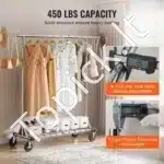 Dviejų lygių mobilus drabužių stovas su ratukais – reguliuojamas 145–188 cm, vienos strėlės apkrova 90 kg, bendra iki 204 kg - Image 7
