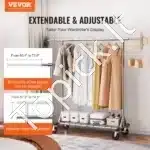 Dviejų lygių mobilus drabužių stovas su ratukais – reguliuojamas 145–188 cm, vienos strėlės apkrova 90 kg, bendra iki 204 kg - Image 8