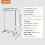 Dviejų lygių mobilus drabužių stovas su ratukais – reguliuojamas 145–188 cm, vienos strėlės apkrova 90 kg, bendra iki 204 kg - Image 3