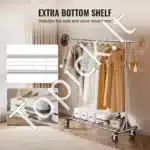 Dviejų lygių mobilus drabužių stovas su ratukais – reguliuojamas 145–188 cm, vienos strėlės apkrova 90 kg, bendra iki 204 kg - Image 4