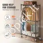 Dvigubas mobilus drabužių stovas su ratukais – 204 cm, reguliuojamas, tvirtas, metalinis - Image 5