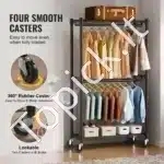 Dvigubas mobilus drabužių stovas su ratukais – 204 cm, reguliuojamas, tvirtas, metalinis - Image 6