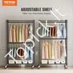 Dvigubas mobilus drabužių stovas su ratukais – 204 cm, reguliuojamas, tvirtas, metalinis - Image 8