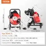 Kanalizacijos valymo mašina su ratais ir rankine įvorka | 15 m x 12,7 mm plieninė spiralinė viela - Image 3