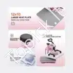 Kompaktiškas terminis presas 30×25 cm, sublimacijai ant marškinėlių ir kepurių, rožinis - Image 4