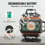 Kryžminis linijinis lazeris 30 m | Savilyginantis | 520 nm žalias spindulys | Statybinis linijų nivelyras su Li-ion baterija ir Type-C įkrovimu - Image 6