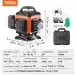 Kryžminis linijinis lazeris 30 m | Savilyginantis | 520 nm žalias spindulys | Statybinis linijų nivelyras su Li-ion baterija ir Type-C įkrovimu - Image 3