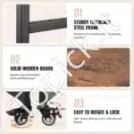 Mobilus spaudos įrangos stovas su įkrovimo stotele 108 × 51 × 91 cm trijų lygių stalčius su ratukais - Image 3