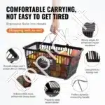 Pirkinių Krepšiai su Geležinėmis Rankenomis ir Stovu – 12 vnt., 21 L Talpos, Juodi, Profesionaliam ir Namų Naudojimui - Image 3