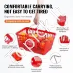 Pirkinių Krepšiai su Geležinėmis Rankenomis ir Stovu – 12 vnt., 21 L Talpos, Raudoni, Profesionaliam ir Namų Naudojimui - Image 3