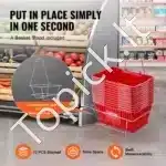 Pirkinių Krepšiai su Geležinėmis Rankenomis ir Stovu – 12 vnt., 21 L Talpos, Raudoni, Profesionaliam ir Namų Naudojimui - Image 4