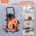 Profesionali kanalizacijos valymo mašina su automatine spiralinės vielos įvorka | 30 m x 1,9 cm plieninė spiralė | Galingas 220V variklis | WC, grindų tarpų, kanalizacijos vamzdžių valymui - Image 7