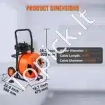 Profesionali kanalizacijos valymo mašina su automatine spiralinės vielos įvorka | 30 m x 1,9 cm plieninė spiralė | Galingas 220V variklis | WC, grindų tarpų, kanalizacijos vamzdžių valymui - Image 2