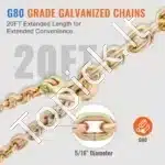 Rankeninis grandinės tempiklis 8 mm –10 mm su G80 grandinėmis – 4 vnt. komplektas | 3,2 t apkrova - Image 7