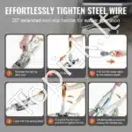 Rankinė dviejų pavarų tempimo gervė | 5 tonos (11 023 kg) traukos galia | 3 kabliai | 3,5 m plieninis trosas - Image 4