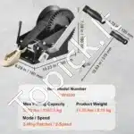 Rankinė gervė su 1587,5 kg traukos galia – 10 m poliesterio juosta, 2‑greičių spragtukas, ergonominė rankena - Image 3