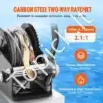 Rankinė plieninio lyno gervė su vienu greičiu – 362,8 kg traukos galia, 10 m užtraukimo ilgis - Image 7