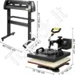 Juodas 5‑in‑1 termopresų ir vinilo pjoviklio rinkinys su 38×38 cm spaudos plokšte ir 34″ (~870 mm) vinilo pjovimo moduliu - Image 8