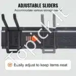 Sieninis Garažo Įrankių Organizatorius – 1222x125x272 mm, Anglies Plieno, 363 kg Apkrova, su 6 Reguliuojamais Kabliais - Image 4