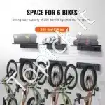 Sieninis dviejų eilių dviračių laikiklis su 3 lentynomis – 122 × 10 × 23 cm, talpa 6 dviračiams, 136 kg - Image 7