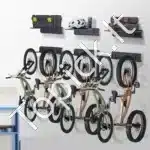 Sieninis dviejų eilių dviračių laikiklis su 3 lentynomis – 122 × 10 × 23 cm, talpa 6 dviračiams, 136 kg - Image 2