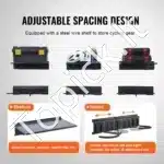 Sieninis dviejų eilių dviračių laikiklis su 3 lentynomis – 122 × 10 × 23 cm, talpa 6 dviračiams, 136 kg - Image 5