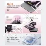 Stilingas 5‑in‑1 rožinis terminis presas 29×38 cm – kūrybai su tekstile, puodeliais, kepurėmis, lėkštėmis ir bato raišteliais - Image 5