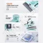 Termo spaudos aparatas 8 in 1 su 30 × 38 cm kaitinimo plokšte – žalias - Image 5