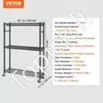 Trijų lygių mobilus drabužių stovas su ratukais – 204 cm, iki 182 kg apkrova, reguliuojamas - Image 3