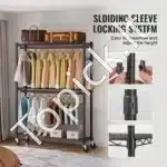 Trijų lygių mobilus drabužių stovas su ratukais – 204 cm, iki 182 kg apkrova, reguliuojamas - Image 4