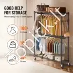 Trijų lygių mobilus drabužių stovas su ratukais – 204 cm, iki 182 kg apkrova, reguliuojamas - Image 5