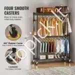 Trijų lygių mobilus drabužių stovas su ratukais – 204 cm, iki 182 kg apkrova, reguliuojamas - Image 6