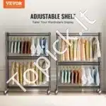 Trijų lygių mobilus drabužių stovas su ratukais – 204 cm, iki 182 kg apkrova, reguliuojamas - Image 8