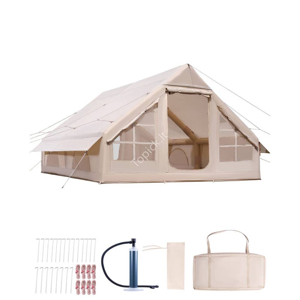 asziuriuitavepasauli 4 × 3 × 2 m pripučiamas palapinės namelis 5–8 asm. su pompa - Image 1