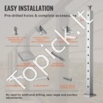 Aliuminio turėklų stulpelis 91,44 x 5,08 x 5,08 cm su horizontaliomis skylėmis, sidabrinės spalvos - Image 4