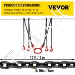 4 grandžių kėlimo grandinė su kabliais, 8 mm, 3 m - Image 3