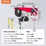 Elektrinė gervė 500–1000 kg | 1600 W variklis, 12 m trosas, bevielis pultas - Image 3