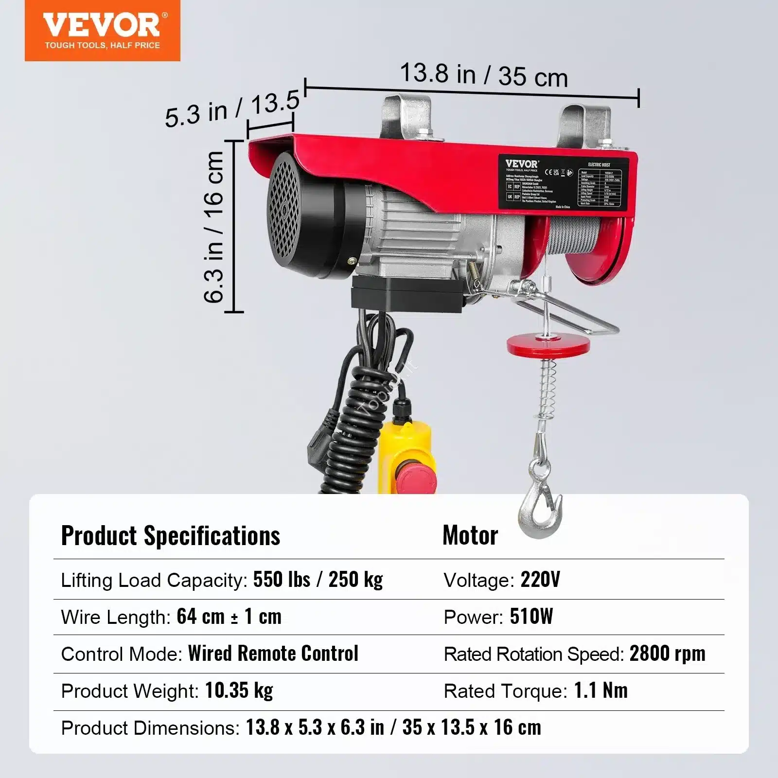de_DDGSSHLYXYKKYD0QSV2_original_img-v2_electric-hoist-f6 Elektrinė gervė 125–250 kg | 510 W variklis, 12 m trosas, laidinis pultas - Image 3