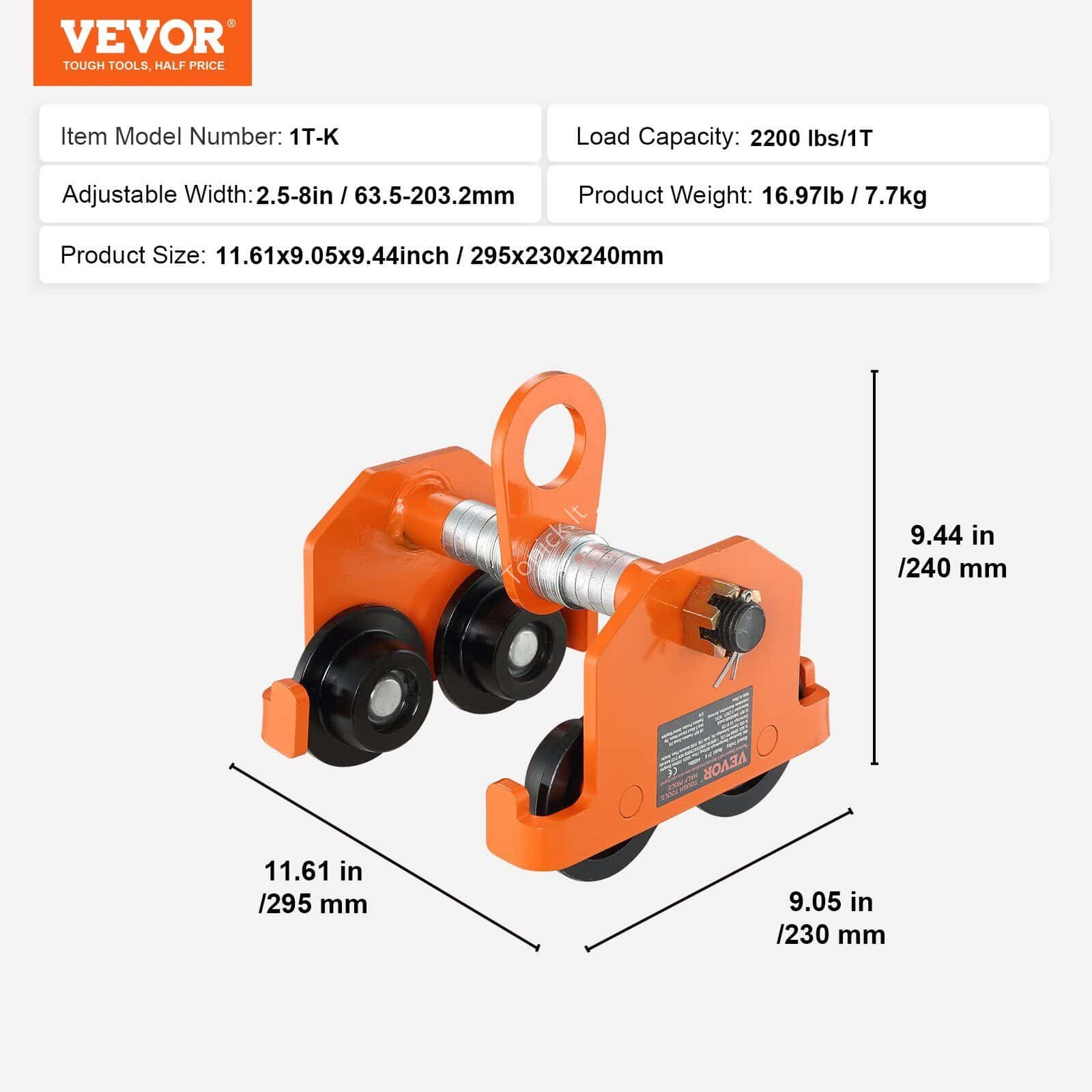 de_JKFZSTXC1T25DPSP9V0_original_img-v2_manual-trolley-f6 1 Tonos Rankinis Telferio Vežimėlis, 1000 kg Apkrova, 7–13 cm Sijų Pločio - Image 3