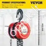 Mini rankinis grandininis keltuvas 2 t | 2,5 m pakėlimo aukštis | G80 plieninė grandinė | 360° sukiojamas kablys - Image 3