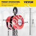 Mini rankinis grandininis keltuvas 1 t | 2 m pakėlimo aukštis | G80 plieninė grandinė | 360° sukiojamas kablys - Image 3