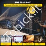 Mini rankinis grandininis keltuvas 1 t | 6 m pakėlimo aukštis | Geltonas metalinis korpusas | 360° sukiojamas kablys - Image 8