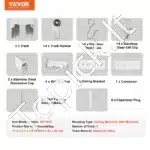 Lubų užuolaidų bėgelio sistemos rinkinys 180 cm su montavimo elementais ir kabliukais - Image 3