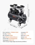 2 AG (2 HP) tylus bealyvinis oro kompresorius – 75 L bakas, 125 PSI, 78 dB - Image 3