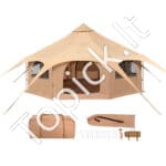 4 sezonų varpo palapinė, 5 m, su viryklės lizdu, iki 8 žmonių.