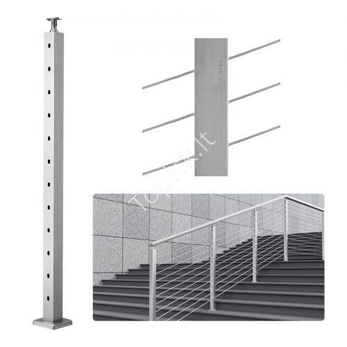 us2F1JZLGZ1067556VUN5V02Fgoods_img-v12Fcable-railing-post-m100-1.2.jpg Sidabrinis nerūdijantis plieno turėklų stulpelis 106,68 × 5,08 × 5,08 cm – 30 ° kampu išdėstyti skyles laiptams - Image 1